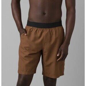 PRANA Mojo Shorts Men XL Carmel 10" Inseam Athletic Pockets Stretch Lightweight